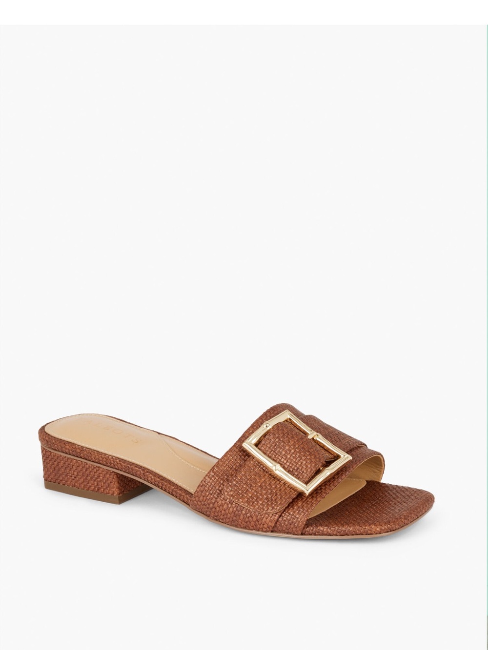 Talbots VIV Shimmer Raffia Metallic Brown Buckle Slide Mules Size 5